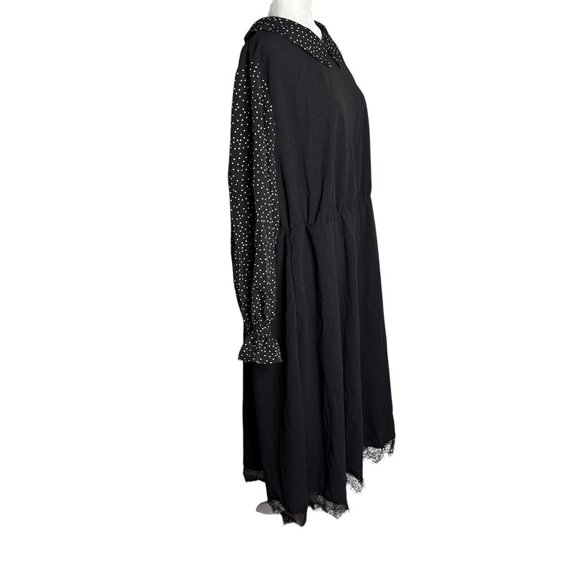 BloomChic Midi Dress Polka Dot Sleeves Size 22 24 Black Elastic Waist Pockets - Picture 6 of 7